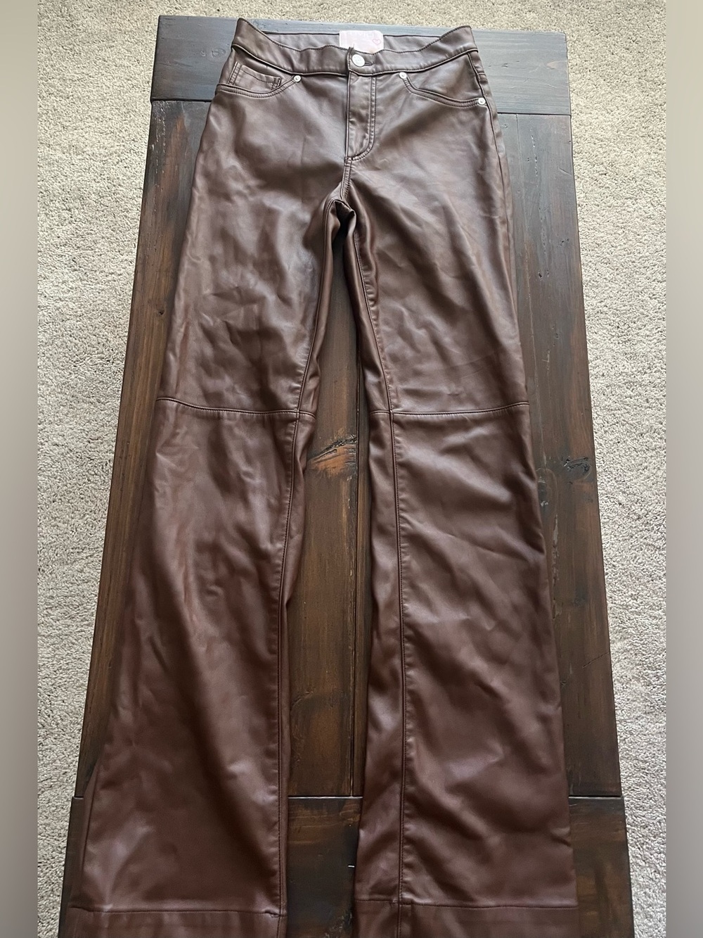 REVICE Brown Faux Leather Bootcut Jeans